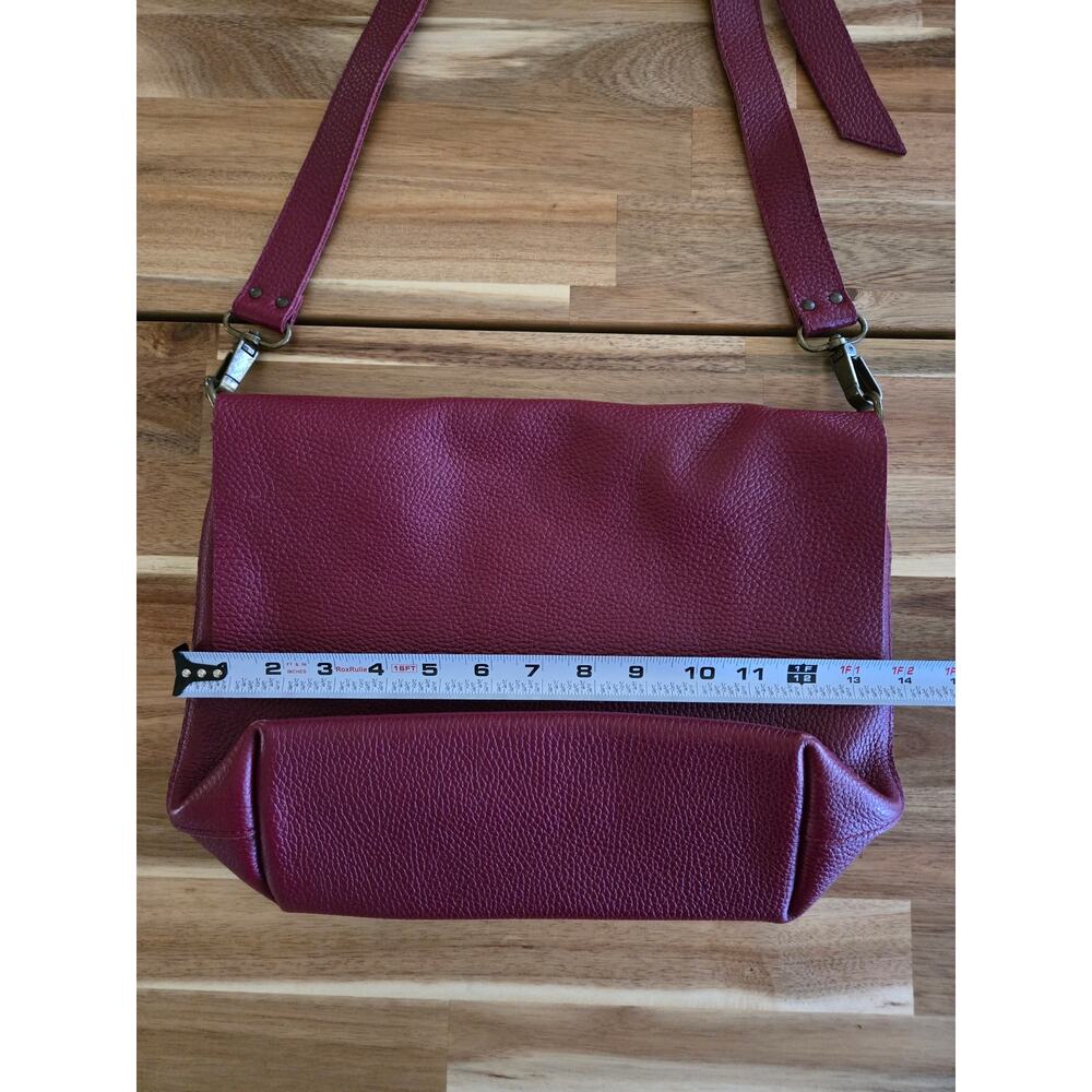 11600 Leather Goods Pebbled Crossbody Bag Burgundy Maroon Handcrafted In Spain - Picture 10 of 14